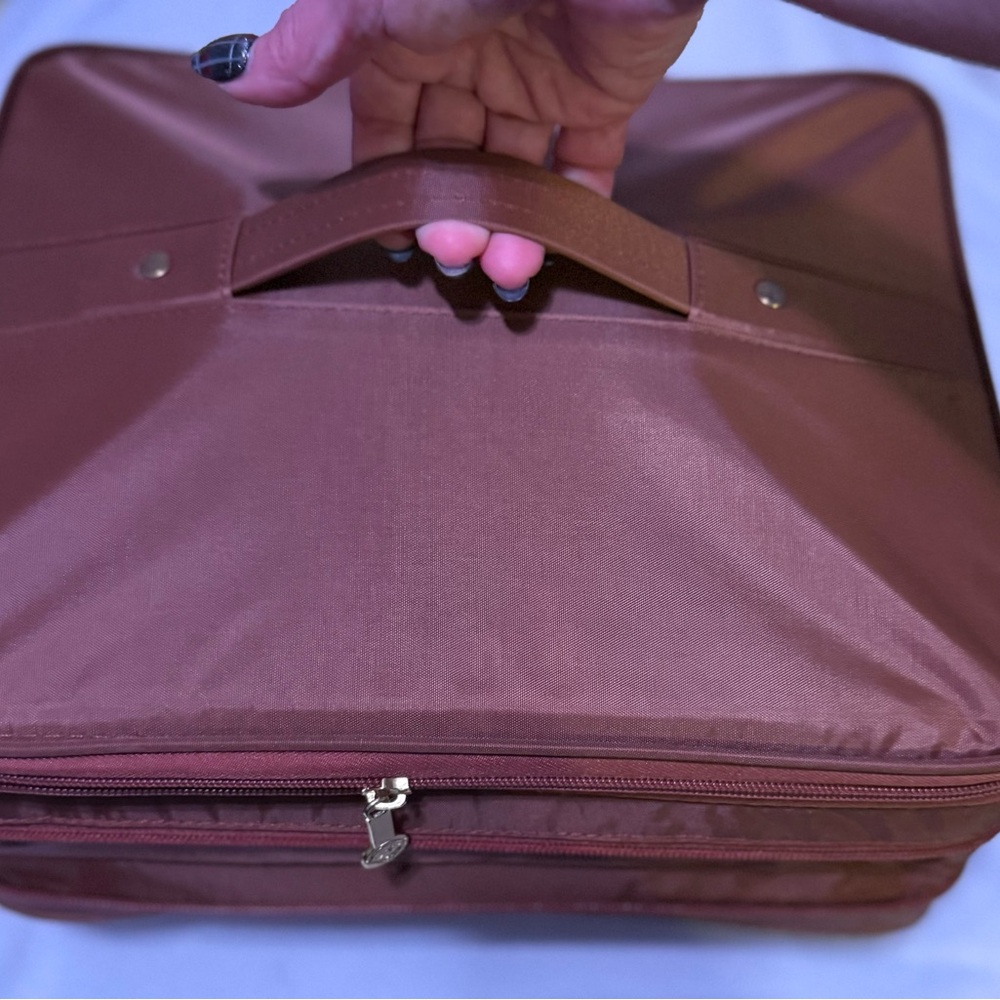 Joy Mangano 2 Stackable Jewelry Organizers in Brown Expandable Zip Around Case. - Picture 9 of 13